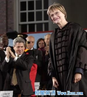 Harvard President Drew Gilpin Faust pauses during applause after being inaugurated as the first woman to lead Harvard. ( Friday, Oct. 12, 2007)